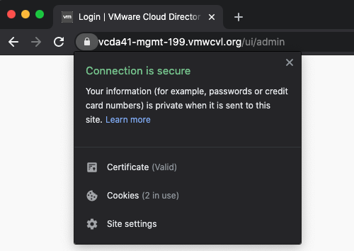 Browser view of the newly imported certificate