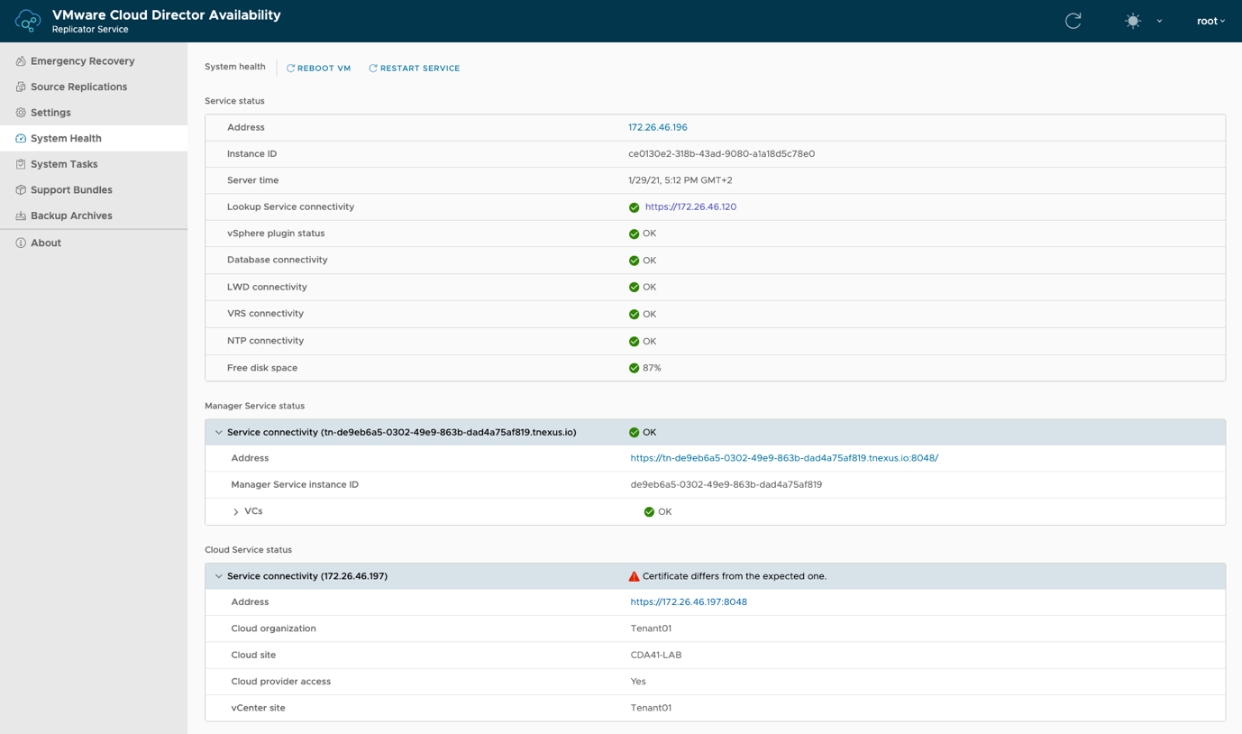 System Health in the on-premises appliance UI