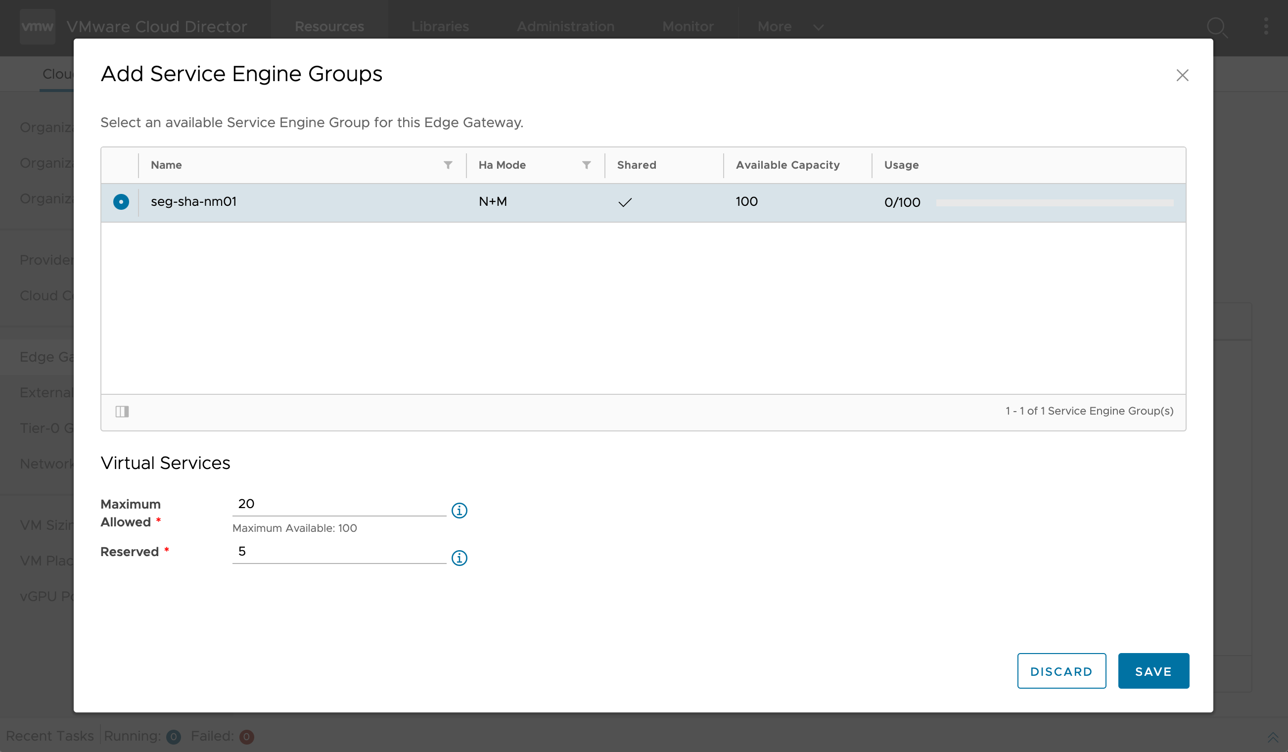 Assign a Service Engine Group to an NSX-T Data Center Edge Gateway in VMware Cloud Director